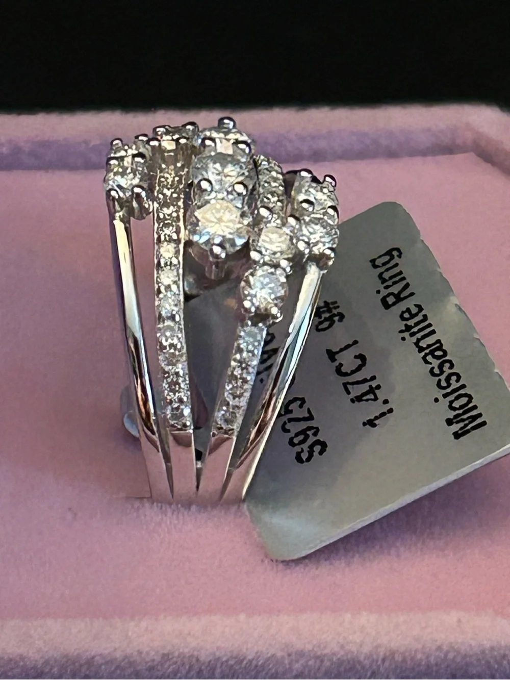 1.47CTW White Moissanite Multi-Row Scatter Statement Band Ring S925 Silver Sz 9